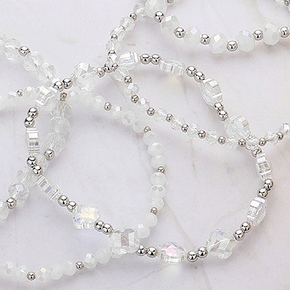 Clear Faceted Beaded 5 Piece Stacked MultiLayered Stretch Bracelets Jewelry - Picture 3 of 4